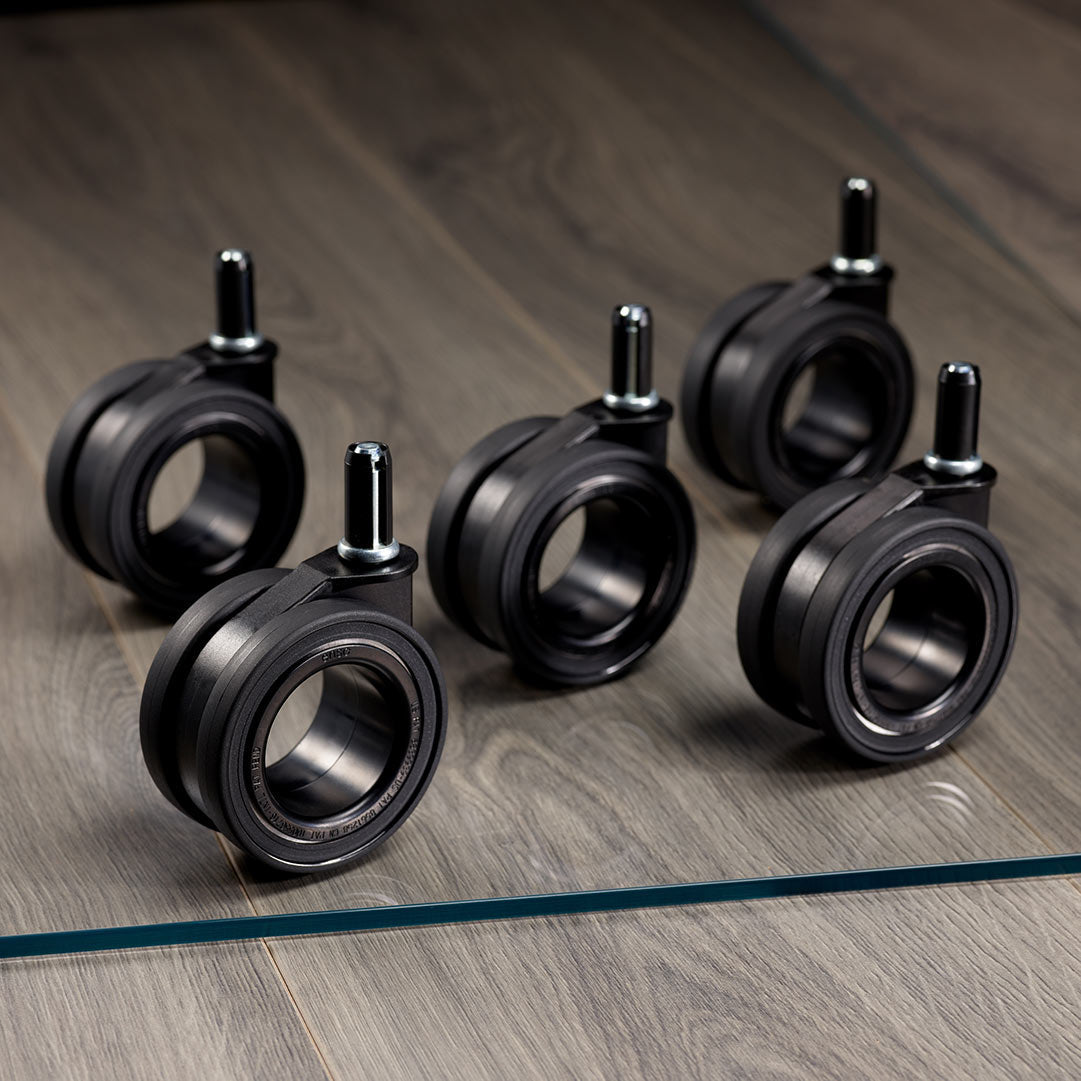 variant_title: caster | stem size: Enso | color: Flat Black (Set of 5) :: alt_text: enso hubless office chair wheels