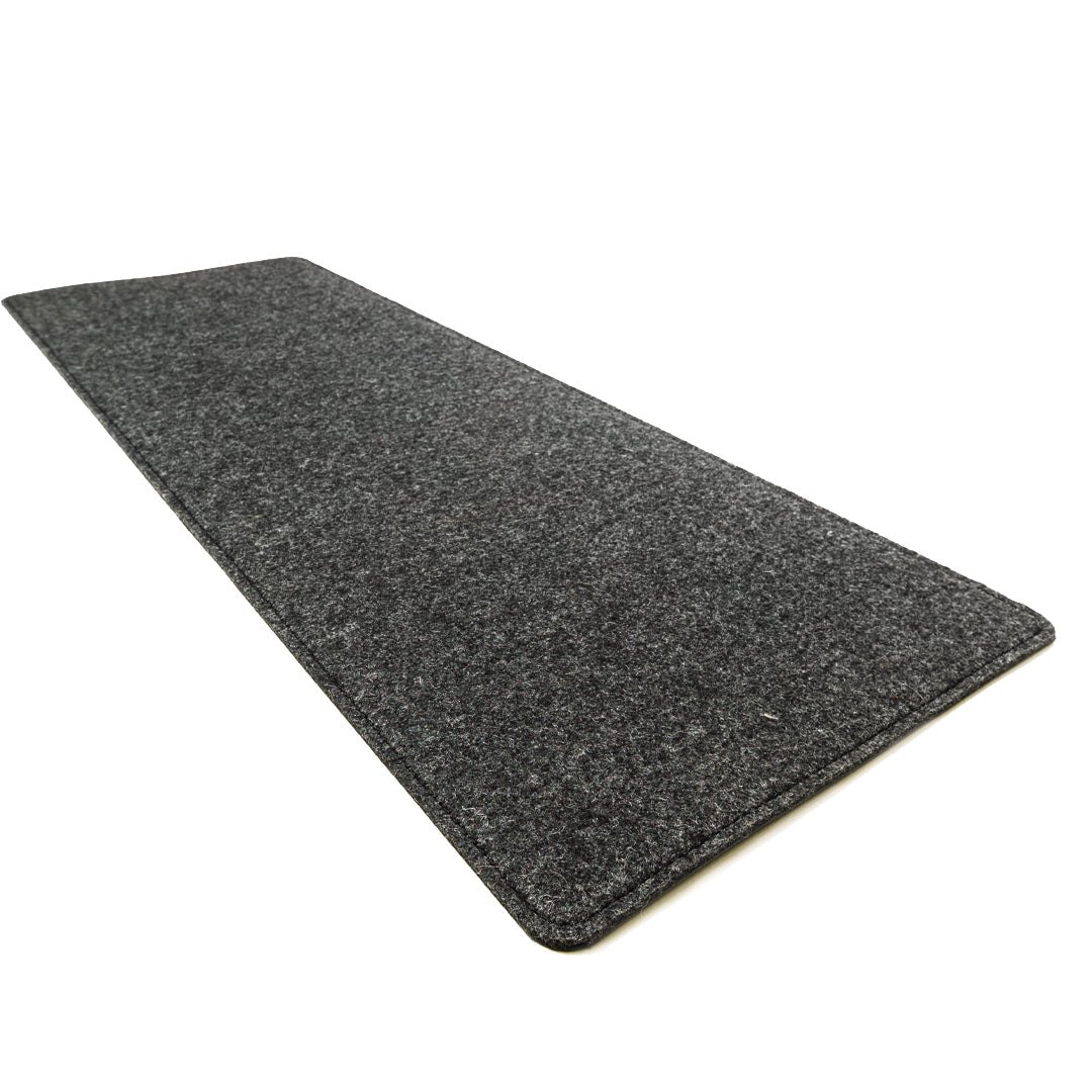 #color_charcoal A sleek, black felt desk mat photographed against a white background. The mat is rectangular with neatly stitched edges.